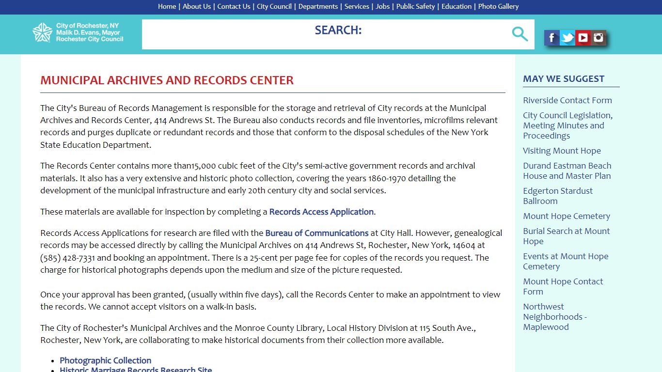 City of Rochester | Municipal Archives and Records Center